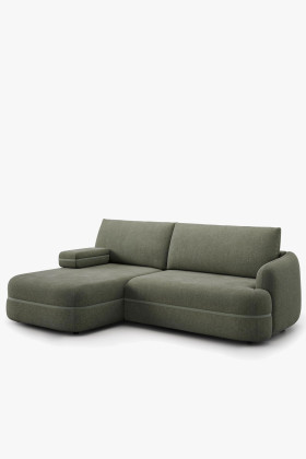 Retro Eckcouch Stoff Schlafsofa links klein grau